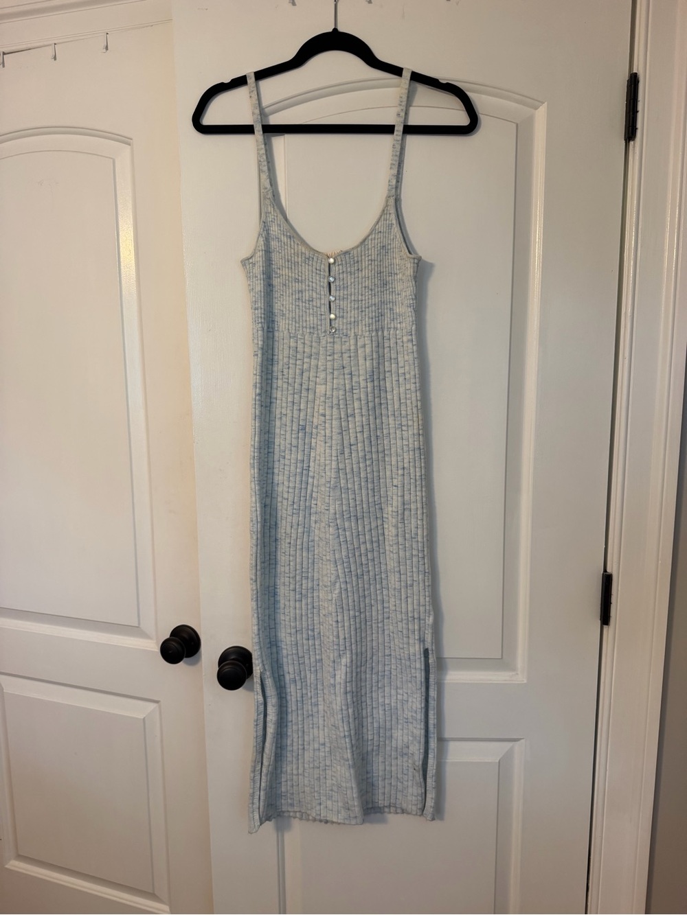Wayf Light Blue Ribbed Button-Front Maxi Dress - Picture 2 of 4